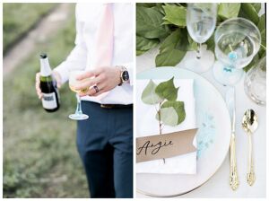 pouring champagne wedding reception place setting RMNP